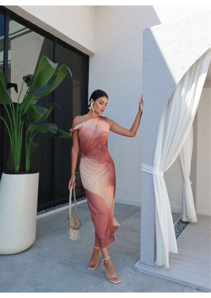 Kahve Batik Desen Midi Elbise fiyatları