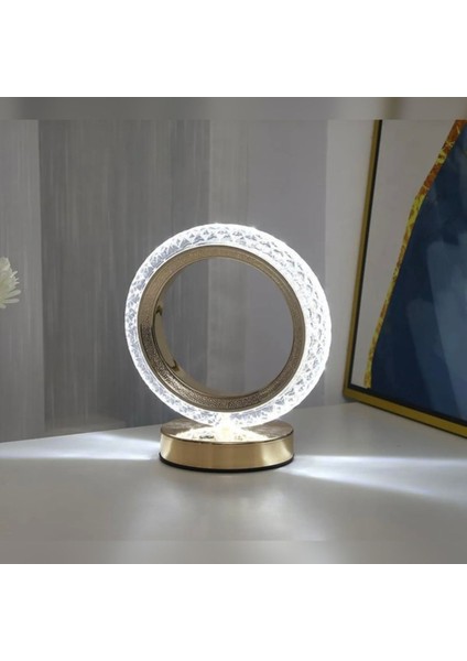 Şarjlı 3 Kademeli Yuvarlak Kristal Elmas Dokunmatik ve Akustik Masa Lambası Beyaz modelleri