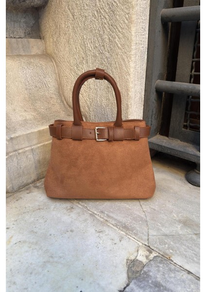 Şık Süet Kadın Çanta, El ve Omuz Kullanım, Taba Renk modelleri