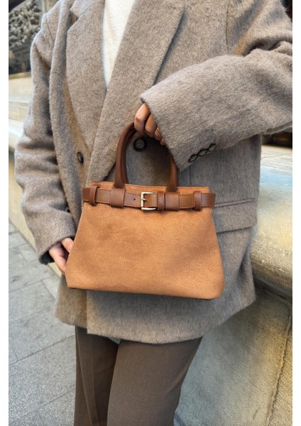 Şık Süet Kadın Çanta, El ve Omuz Kullanım, Taba Renk indirimleri