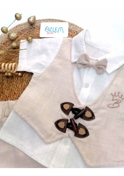 Çoban Düğme Cepken Yelek 2'li Keten Takım Taş - 12-18 Ay fiyatları