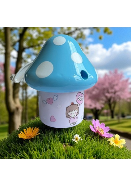 Sevimli Mantar Tasarımlı Kalemtraş, 4 Renk, Polka Noktalı, Çocuklar Için