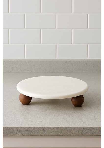 Dekoratif Top Ayaklı Mermer Sunumluk 25 cm