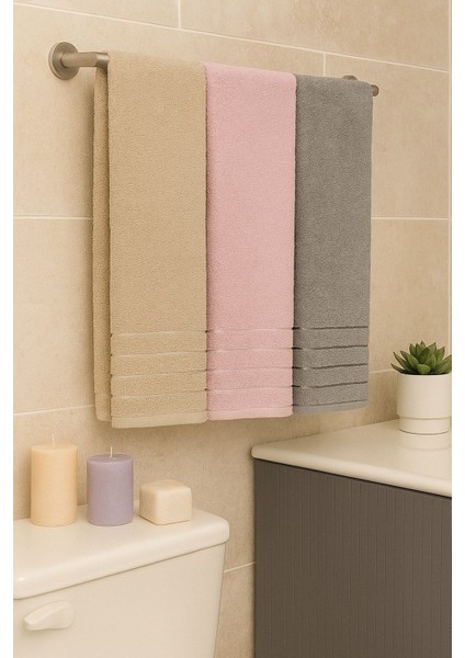 Line 3’lü Banyo Havlu Seti – 100X150 cm %100 Pamuk, Yumuşak Dokulu,çizgili Desenli