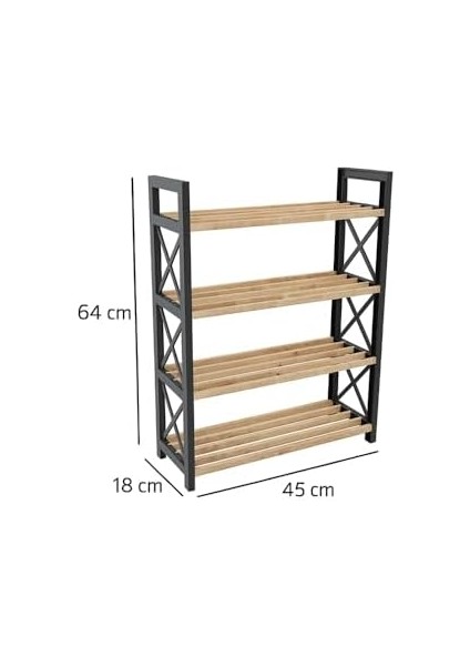 4 Katlı Ayakkabılık - 45X18X64 Cm, Plastik Yan Ayaklı Mdf Raflı Ayakkabı Düzenleyici, Kolay Temizlenebilir, Modern Tasarım, Dayanıklı ve Pratik Saklama Ünitesi fiyatları