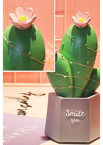 Sevimli Kaktüs LED Işıklı Dekoratif Masa Lambası, Şık ve Renkli Aydınlatma