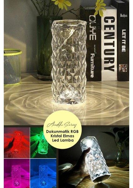 Rgb Kristal LED Masa Lambası, Dokunmatik, Şık ve Modern Tasarım