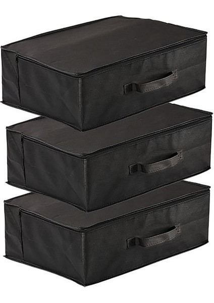3'lü Set 53 x 44 x 21 cm Baza Altı & Dolap Içi Organizer, Yorgan & Yastık Düzenleyici Hurç Siyah