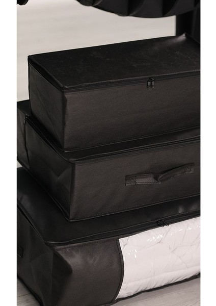 3'lü Set 53 x 44 x 21 cm Baza Altı & Dolap Içi Organizer, Yorgan & Yastık Düzenleyici Hurç Siyah fırsatları