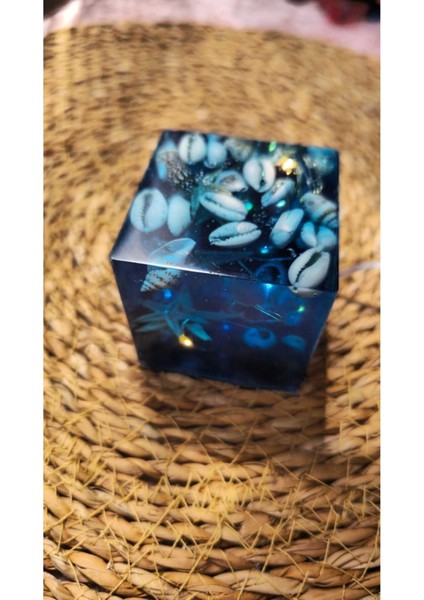 Mavi Deniz Temalı Işıklı Epoksi Dekor Gece Lambası