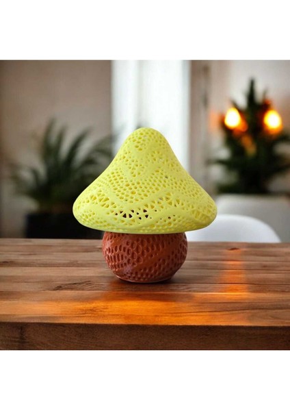 Fosforlu Mantar Tasarımlı Renkli Masa Lambası, Şık ve Işıltılı Dekorasyon Parçası