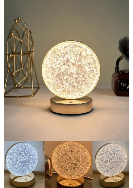 Şarjlı Yuvarlak Dokunmatik Masa Lambası, Beyaz, Şık ve Modern Tasarım