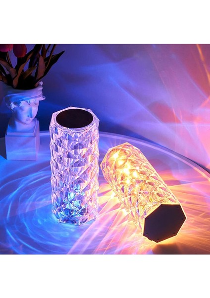 Turuncu Kristal Görünümlü LED Masa Lambası, Zarif ve Şık Dekorasyon Aksesuarı