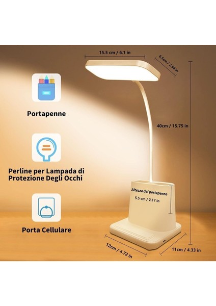 20 LED Kademeli Masa Lambası, Okuma ve Çalışma Işığı, Beyaz Renk modelleri