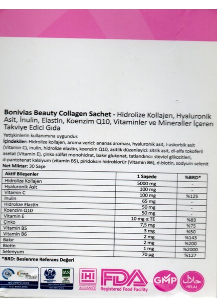 Beauty Collagen Cure Saf Hidrolize Kollajen, Hyaluronik Asit, İnulin, Elastin, Koenzim Q10, Vitaminler ve Mineraller İçeren Takviye Edici Gıda Hidrolize kollajen Tip 1-3 30 Şase fiyatları