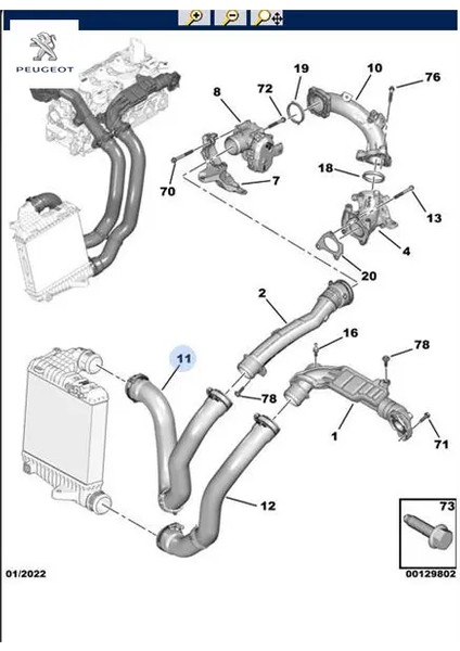 Turbo Hava Hortumu 308-3008-508-5008-PARTNER-RIFTER 1.2/1.5/1.6 EB2/DV5R/DV6