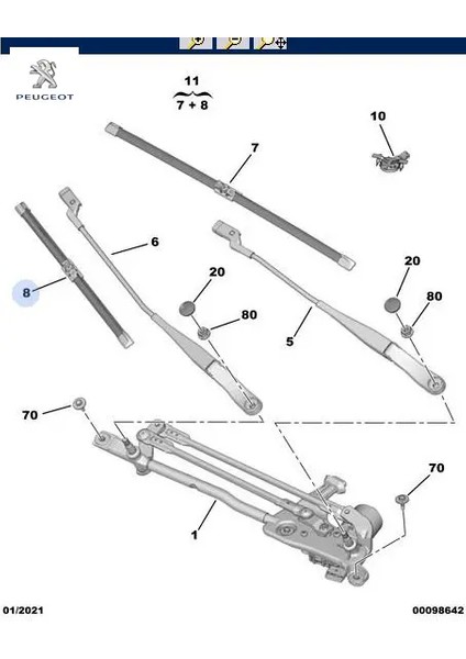 Sağ Ön Silecek Süpürgesi 308 T9 Peugeot Peugeot 1610672680