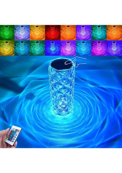 Renkli Kristal Masa Lambası, Gül Yaprağı ve Elmas Tasarımı, Dokunmatik Atmosfer Işığı fiyatları