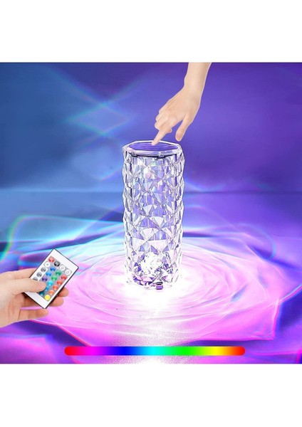 Renkli Kristal Masa Lambası, Gül Yaprağı ve Elmas Tasarımı, Dokunmatik Atmosfer Işığı fırsatları