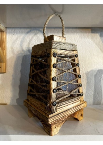 Bej Ahşap Dekoratif Deniz Feneri ve Tuz Lambası Şık Aksesuar