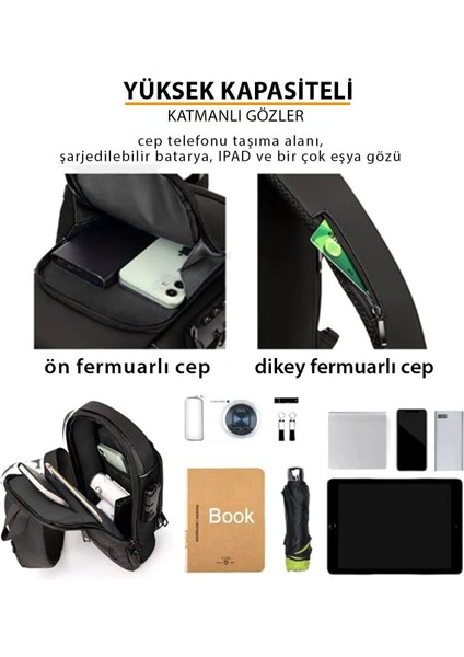 Siyah USB Çıkışlı Çapraz Askılı Omuz ve Bel Çantası, Yeni Model fırsatları