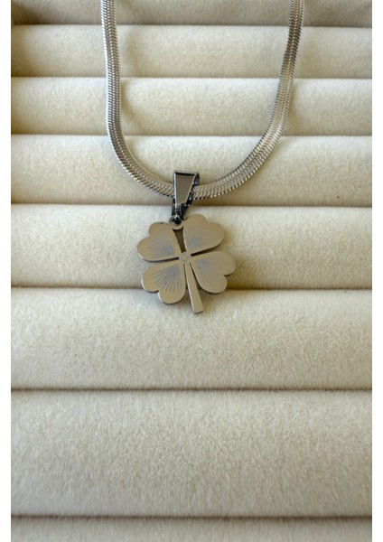 Italyan Zincir 4 Yapraklı Yonca Kolye 47 cm Paslanmaz Çelik Kadın Kolye modelleri