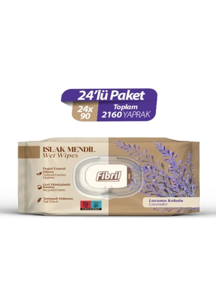Lavanta Kokulu Islak Mendil 24X90 Pk 2160 Yaprak Doğal Esans , Geri Dönüştürülebilir Kumaş