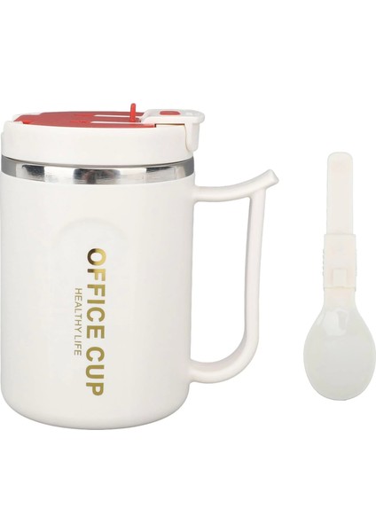 Paslanmaz Çelik Sızdırmaz Kaşıklı Kahve Termosu 500 ml Beyaz-Kırmızı Kapaklı Ithal Ürün