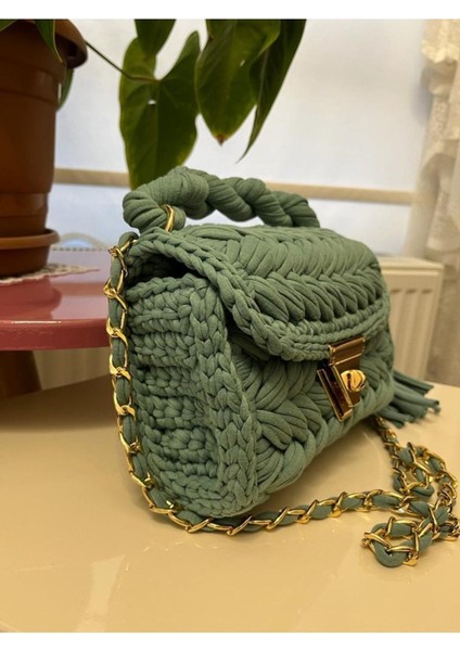 El Yapımı Yeşil Fıstık Model Omuz ve Çapraz Kullanım Şık Çanta modelleri