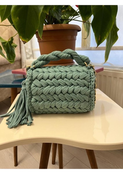 El Yapımı Yeşil Fıstık Model Omuz ve Çapraz Kullanım Şık Çanta