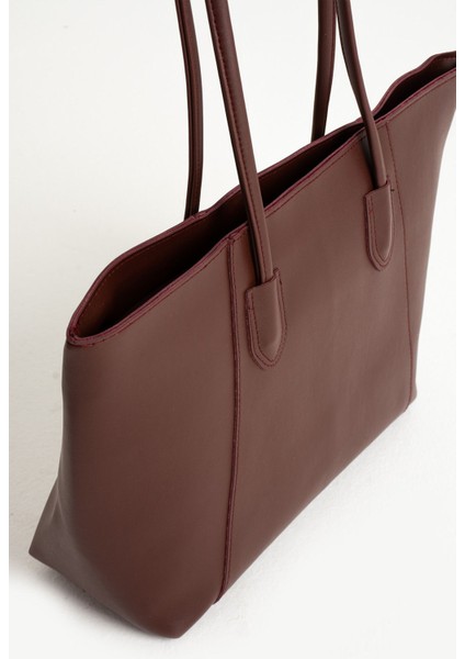 Şık Kadın Kol ve Omuz Çantası, Uzun Iki Kollu, Fermuarlı, Bordo Renk fırsatları