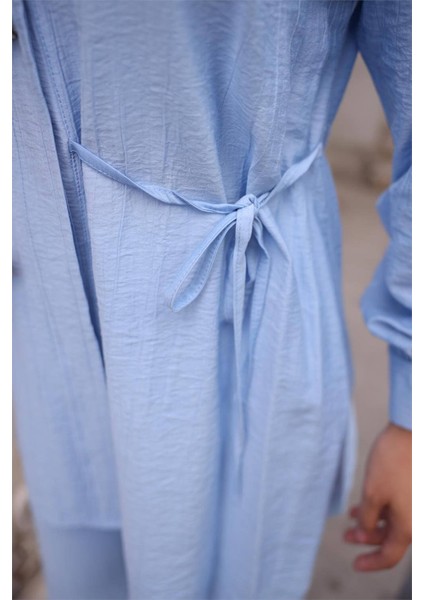 Gömlek Yaka Belden Yarı Bağcıklı Cepli Metal Düğme Detaylı Ikili Tesettür Eşofman Takımı - (38-46) - 71293 - Indigo indirimleri