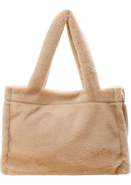 Yumuşak Dokulu Peluş Camel Tote Omuz Çantası Kahverengi modelleri