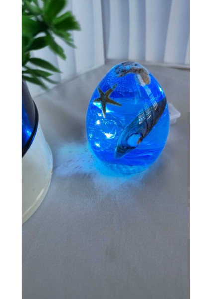 Mavi Deniz Esintili Epoksi Işık Küresi Gece Lambası, Sıcak Atmosfer Yaratır indirimleri