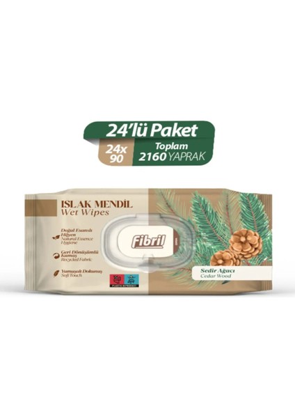 Sedir Ağacı Kokulu Serisi Set Islak Mendil 24 x 90 Lı Paket 2160 Yaprak