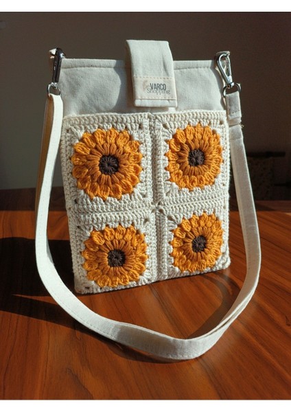 El Yapımı Ayçiçek Desenli Askılı Cepli Kadın Taşıma Çantası fiyatları