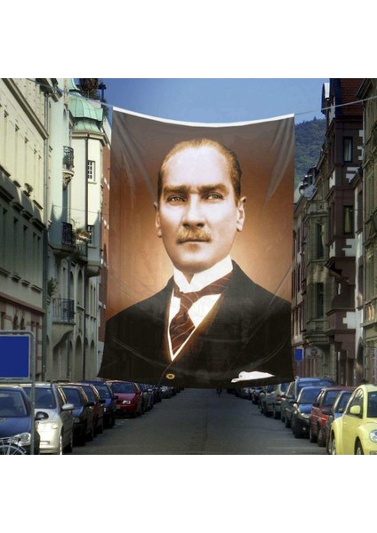 Sivil Takım Elbiseli Mustafa Kemal Atatürk Portre Poster Cephe Bayrağı - 6x9 Metre