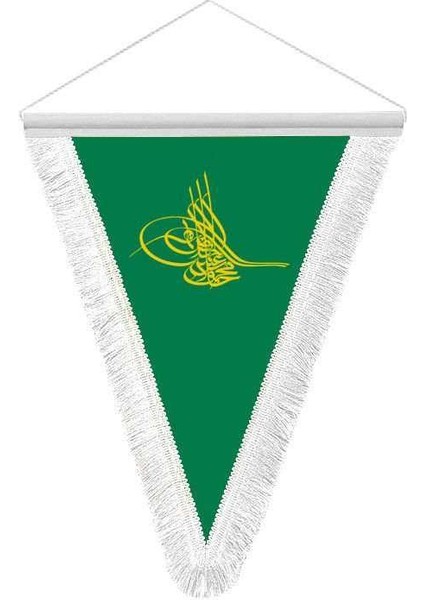 Yeşil Osmanlı Tuğra Saten Hatıra Üçgen Flama Bayrak