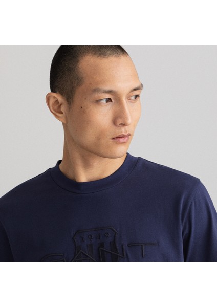 Erkek Lacivert Regular Fit Bisiklet Yaka Logolu T-Shirt indirimleri