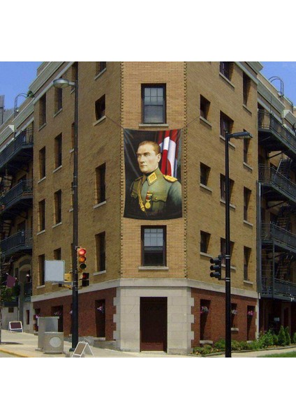 Üniformalı Gazi Mustafa Kemal Atatürk Poster Dış Cephe Bayrağı -Bayrak -200X300CM - 2X3METRE