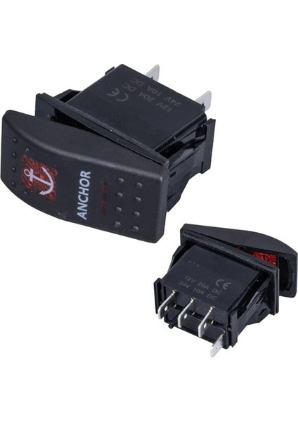 Powermaster Çapa Irgatı Sembollü Yaylı Işıksız 3 Pinli On-Off 12-24V Marin Switch
