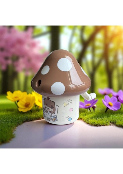 Sevimli Mantar Tasarımlı Kalemtraş, 4 Renk, Polka Noktalı, Çocuklar Için