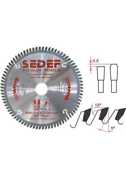 200X30-25-20X2.8X2.4 mm 80 Diş Trapez Pozitif Diş Testere