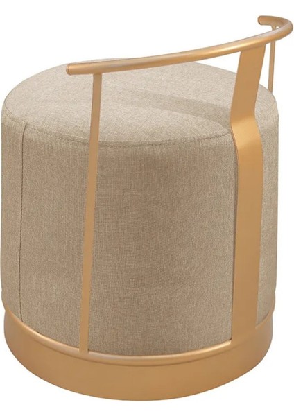 Pufi Puf Gold Metal Çerçeveli Keten Çok Amaçlı Dekoratif Oturak, Makyaj Oturağı,montajsız Puf Bench modelleri