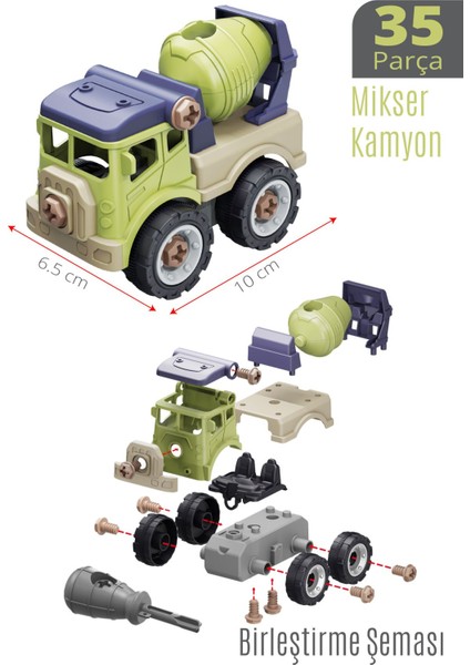 Iş Makinesi ve Kamyon Seti, 35 Parça, Eğlenceli ve Öğretici Oyun Malzemesi