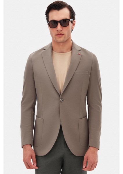 Slim Fit Vizon Düz Kumaş Ceket
