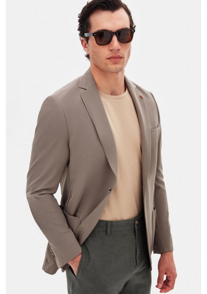 Slim Fit Vizon Düz Kumaş Ceket
