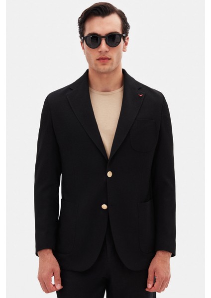 Ds Damat Regular Fit Siyah Armürlü Kumaş Ceket