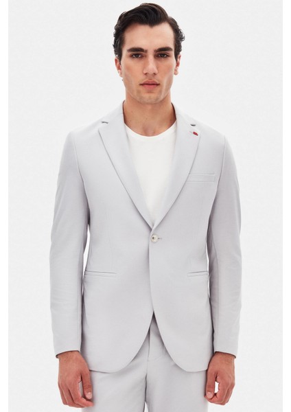 Slim Fit Gri Düz Takim Elbise