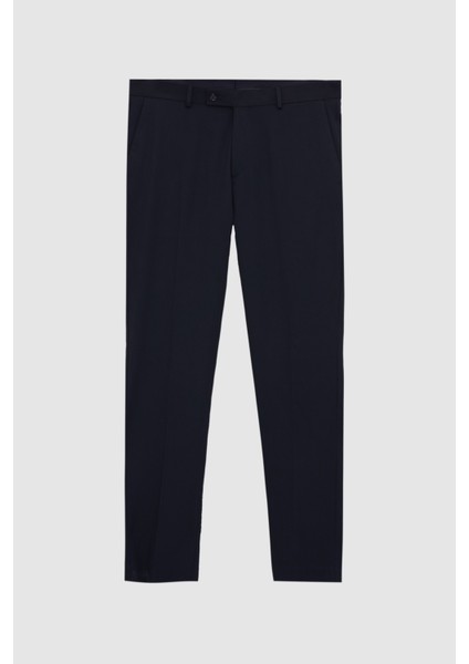 Slim Fit Lacivert Armürlü Takim Elbise